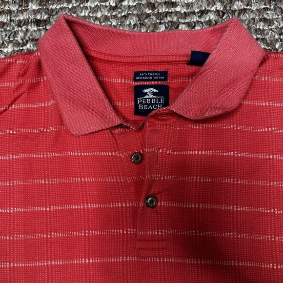 Pebble Beach Polo Shirt Adult XL Extra Large Short Sleeve Striped Red Men - Picture 3 of 10